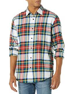 Amazon Essentials Herren Langarmhemd aus Flanell (in Übergröße erhältlich), Rot Weiß Tartan Plaid, S von Amazon Essentials