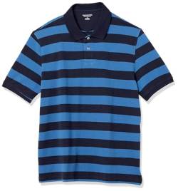 Amazon Essentials Herren Polohemd mit normaler Passform aus Baumwollpiqué (erhältlich in Big & Tall), Schwarz Blau Streifen, L von Amazon Essentials