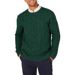 Amazon Essentials Herren Pullover mit Langen Ärmeln und Rundhalsausschnitt aus 100% Baumwolle mit Zopfmuster, Dunkelgrün, S von Amazon Essentials