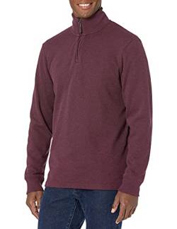 Amazon Essentials Herren Pullover mit Viertelreißverschluss, Französischer Rippstrick, Burgunderrot Meliert, M von Amazon Essentials