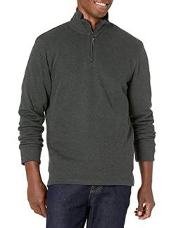 Amazon Essentials Herren Pullover mit Viertelreißverschluss, Französischer Rippstrick, Dunkelgrau Meliert, XXL von Amazon Essentials