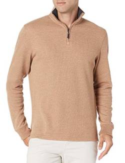 Amazon Essentials Herren Pullover mit Viertelreißverschluss, Französischer Rippstrick, Kamelbraun Meliert, M von Amazon Essentials