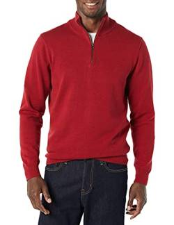Amazon Essentials Herren Pullover mit Viertelreißverschluss aus 100% Baumwolle, Rot, XS von Amazon Essentials