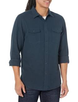 Amazon Essentials Herren Schmal geschnittenes Flanellhemd mit Langen Ärmeln und 2 Taschen, Verwaschenes Marineblau, L von Amazon Essentials