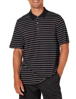 Amazon Essentials Herren Schnell trocknendes Golf-Polohemd mit normaler Passform (erhältlich in Big & Tall), Schwarz Weiß Nadelstreifen, XL von Amazon Essentials