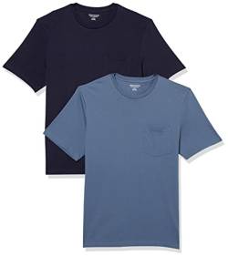 Amazon Essentials Herren T-Shirt mit kurzen Ärmeln, Rundhalsausschnitt und Tasche in normaler Passform, 2er-Pack, Dunkelblau/Marineblau, S von Amazon Essentials