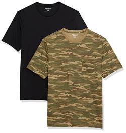 Amazon Essentials Herren T-Shirt mit kurzen Ärmeln, Rundhalsausschnitt und Tasche in normaler Passform, 2er-Pack, Military Muster/Schwarz, XL von Amazon Essentials