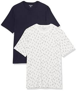 Amazon Essentials Herren T-Shirt mit kurzen Ärmeln und Rundhalsausschnitt in normaler Passform, 2er-Pack, Marineblau/Weiß Bootsmuster, M von Amazon Essentials