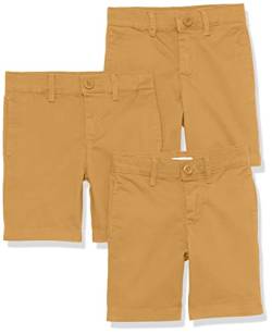 Amazon Essentials Jungen Gewebte Uniform-Shorts mit Flacher Vorderseite (knitterfrei), 3er-Pack, Dunkles Khakibraun, 10 Jahre von Amazon Essentials
