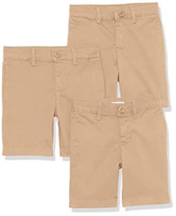 Amazon Essentials Jungen Gewebte Uniform-Shorts mit Flacher Vorderseite (knitterfrei), 3er-Pack, Khaki Tan, 10 Jahre von Amazon Essentials