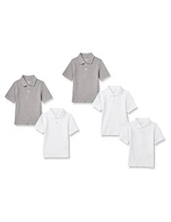 Amazon Essentials Jungen Kurzärmelige Piqué-Poloshirts, Uniform, 5er-Pack, Weiß/Mittelgrau Meliert, 6-7 Jahre von Amazon Essentials