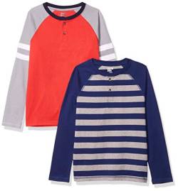 Amazon Essentials Jungen Langärmelige Henley-T-Shirts (Früher Spotted Zebra), 2er-Pack, Grau Streifen/Orange, 4 Jahre von Amazon Essentials