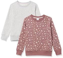 Amazon Essentials Mädchen Sweatshirts aus Fleece mit Rundhalsausschnitt, 2er-Pack, Hellgrau Meliert/Mauve Sterne, 5 Jahre von Amazon Essentials