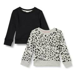 Amazon Essentials Mädchen Sweatshirts aus Fleece mit Rundhalsausschnitt, 2er-Pack, Hellgrau Meliert Leopardenmuster/Schwarz, 8 Jahre von Amazon Essentials