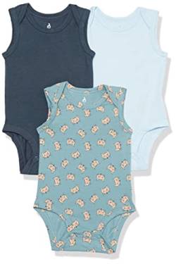 Amazon Essentials Unisex Baby Ärmelloser Body aus Baumwoll-Stretchjersey (zuvor Amazon Aware), 3er-Pack, Blassblau Fuchsaufdruck/Hellblau/Marineblau, 3-6 Monate von Amazon Essentials