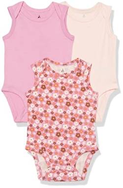 Amazon Essentials Unisex Baby Ärmelloser Body aus Baumwoll-Stretchjersey (zuvor Amazon Aware), 3er-Pack, Blasser Pfirsich/Hellrosa/Rosa Blumenaufdruck, 6-9 Monate von Amazon Essentials