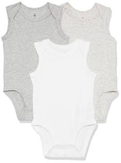Amazon Essentials Unisex Baby Ärmelloser Body aus Baumwoll-Stretchjersey (zuvor Amazon Aware), 3er-Pack, Grau Meliert/Hellgrau Meliert/Weiß, 0 Monate von Amazon Essentials
