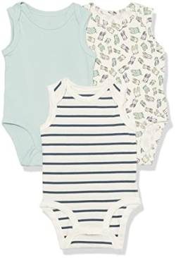 Amazon Essentials Unisex Baby Ärmelloser Body aus Baumwoll-Stretchjersey (zuvor Amazon Aware), 3er-Pack, Kaninchen/Streifen, 6-9 Monate von Amazon Essentials