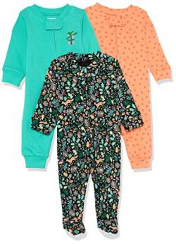 Amazon Essentials Unisex Baby Eng anliegender Schlafanzug aus Baumwolle ohne Fuß, 3er-Pack, Aquagrün/Orange Punkte/Schwarz Folklorisch, 0-3 Monate von Amazon Essentials