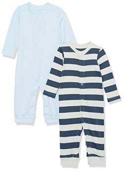 Amazon Essentials Unisex Baby Fußloser Overall aus Bio-Baumwolle (zuvor Amazon Aware), 2er-Pack, Blau Streifen, 0-3 Monate von Amazon Essentials