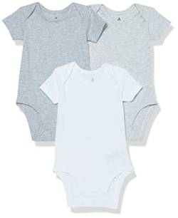 Amazon Essentials Unisex Baby Kurzärmliger Body aus Baumwoll-Stretchjersey (zuvor Amazon Aware), 3er-Pack, Grau Meliert, 12 Monate von Amazon Essentials