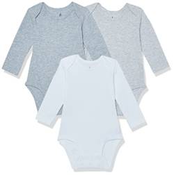 Amazon Essentials Unisex Baby Langärmliger Body aus Baumwoll-Stretchjersey (zuvor Amazon Aware), 3er-Pack, Blassblau/Grau Meliert/Hellgrau, 3-6 Monate von Amazon Essentials