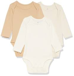 Amazon Essentials Unisex Baby Langärmliger Body aus Baumwoll-Stretchjersey (zuvor Amazon Aware), 3er-Pack, Hellbeige/Hellbronze/Weiß, 0-3 Monate von Amazon Essentials