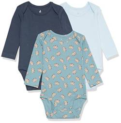 Amazon Essentials Unisex Baby Langärmliger Body aus Baumwoll-Stretchjersey (zuvor Amazon Aware), 3er-Pack, Hellblau/Marineblau/Fuchsaufdruck, 3-6 Monate von Amazon Essentials