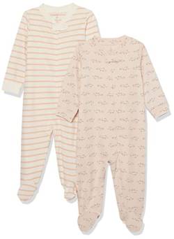 Amazon Essentials Unisex Baby Strampler mit Füßen aus Bio-Baumwolle (zuvor Amazon Aware), 2er-Pack, Beige Maus/Weiß Streifen, Frühchen von Amazon Essentials