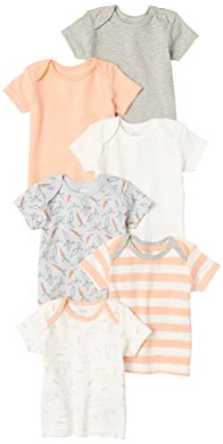 Amazon Essentials Unisex Baby T-Shirt mit Überlappungen an der Schulter, 6er-Pack, Carrots/Kaninchen/Mehrfarbig/Streifen, 12 Monate von Amazon Essentials