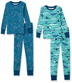 Amazon Essentials Unisex Kinder Eng anliegende Baumwoll-Schlafanzüge, 2er-Pack, Aquagrün Wal/Blaugrün Meereswelt, 5 Jahre von Amazon Essentials