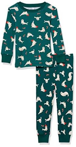 Amazon Essentials Unisex Kinder Eng anliegende Baumwoll-Schlafanzüge, Grün Siegel, 5 Jahre von Amazon Essentials