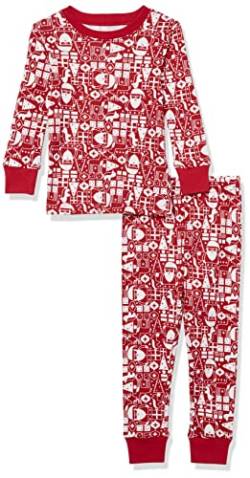 Amazon Essentials Unisex Kinder Eng anliegende Baumwoll-Schlafanzüge, Rot Weihnachtsmann, 10 Jahre von Amazon Essentials