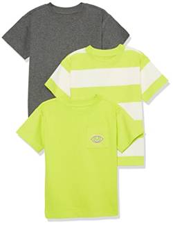 Amazon Essentials Unisex Kinder Kurzärmeliges Sport-T-Shirt, 3er-Pack, Kohlegrau Meliert/Lindgrün/Weiß Rugby-Streifen, 6-7 Jahre von Amazon Essentials