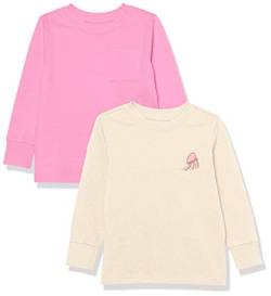 Amazon Essentials Unisex Kinder Langarm-T-Shirt mit Rippbündchen, 2er-Pack, Creme Jellyfish/Rosa, 5 Jahre von Amazon Essentials