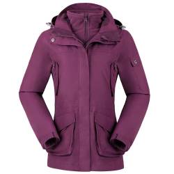 Ambayz Damen Ski 3-in-1-Jacke 2 Stück Set Outdoor Wanderjacke Wasserdicht Winterjacke Winddicht Fleece Innen, Dunkellila, Gr. L von Ambayz