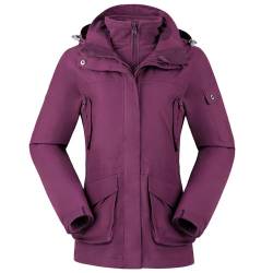 Ambayz Damen Ski 3-in-1-Jacke 2 Stück Set Outdoor Wanderjacke Wasserdicht Winterjacke Winddicht Fleece Innen, Dunkellila, Gr. S von Ambayz