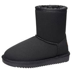 Damen Schneestiefel Winterstiefel Knöchelhohe Stiefeletten Schlupfstiefel Schuhe Winterschuhe Gefütterte Warm Stiefel Klassische Schneestiefel aus Veganem Wildlederimitat, Schwarz,39 EU von Ambayz