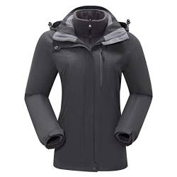 Damen Skijacke 3 in 1 Wanderjacke mit Fleece Wasserdicht Atmungsaktiv Funktionsjacke Winterjacke Winddichte Outdoorjacke mit Abnehmbare Kapuze für Winter Sport,Grau L von Ambayz