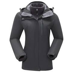 Damen Skijacke 3 in 1 Wanderjacke mit Fleece Wasserdicht Atmungsaktiv Funktionsjacke Winterjacke Winddichte Outdoorjacke mit Abnehmbare Kapuze für Winter Sport,Grau XL von Ambayz