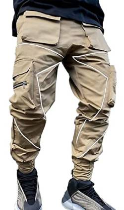 Ambcol Herren-Cargohose, Hip-Hop, Techwear, Haremshose, Jogger, Streetwear, taktische Trainingshose, khaki, XX-Large von Ambcol