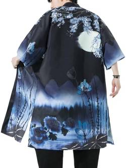 Ambcol Männer Japanischer Kimono Mantel Lose Yukata Outwear Lange Bademantel Tops Vintage, schwarz, d, Large von Ambcol