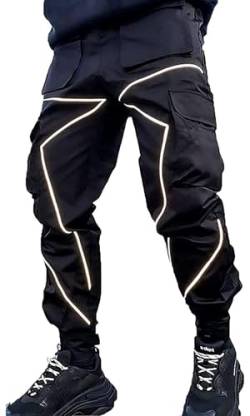 Herren Jogger Punk Cargo Baggy Techwear Hip Hop Harem Streetwear Tactical Track Pants, Schwarz 31, Mittel von Ambcol