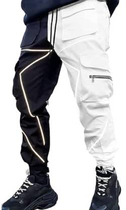 Herren Jogger Punk Cargo Baggy Techwear Hip Hop Harem Streetwear Tactical Track Pants, Schwarz-weiß 31, Mittel von Ambcol