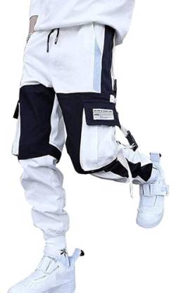 Herren Jogger Punk Cargo Baggy Techwear Hip Hop Harem Streetwear Tactical Track Pants, Weiß-21, Klein von Ambcol