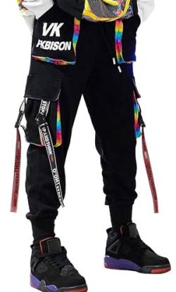Herren Jogginghose Punk Cargo Baggy Techwear Hip Hop Harem Streetwear Taktische Trainingshose, Schwarz-12, Groß von Ambcol