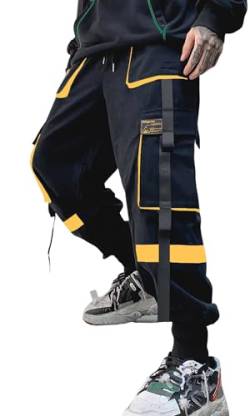 Herren Jogginghose Streetwear Mode Hip Hop Sport Casual Active Leichtathletik Coole Hose für Herren, Schwarz / Gelb, Groß von Ambcol