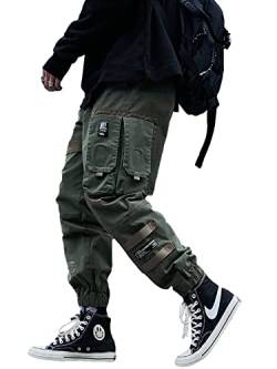 Herren Stilvolle Hip Hop Jogger Techwear Cargohose Streetwear Mode Hose für Herren, 05 Army Green, Groß von Ambcol