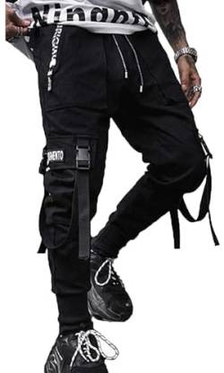 Streetwear Hip Hop Hosen Cargo Pants Jogger Casual Active Sports Sweatpants für Männer Paar Frauen Unisex, Schwarz-03, Klein von Ambcol