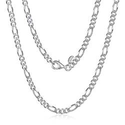 Amberta 925 Sterling Silber Halskette für Herren - Rhodiniert - Flache Figarokette 3.9 mm – 50 cm von Amberta